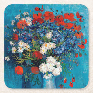 Vas med kornblommor och Poppies, Van Gogh Underlägg Papper Kvadrat