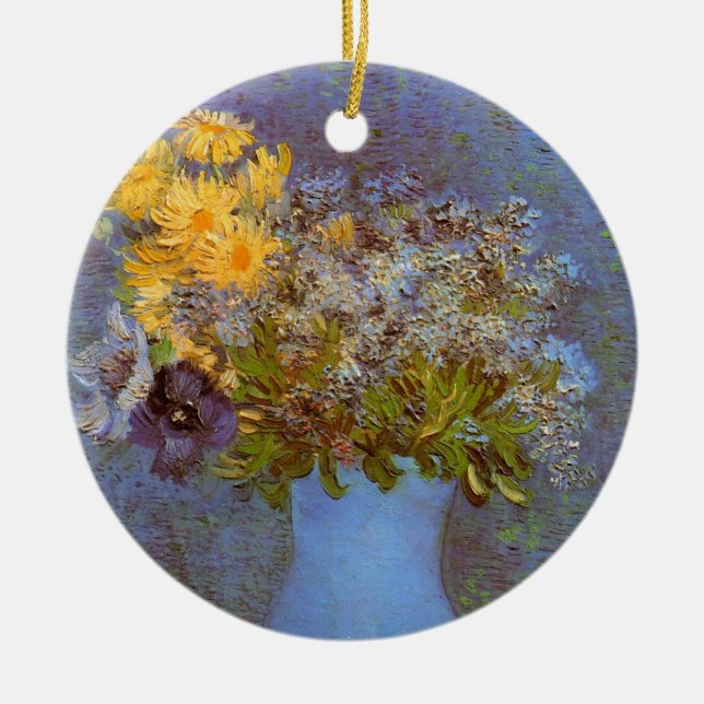 Vas med Lilacs och Daisy av Vincent van Gogh Julgransprydnad Keramik (Framsidan)