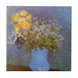 Vas med Lilacs och Daisy av Vincent van Gogh Kakelplatta