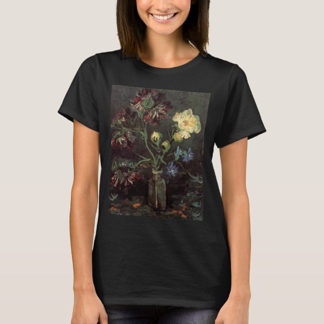 Vas med Myosotis och Peonies av Vincent van Gogh T Shirt (Framsida)