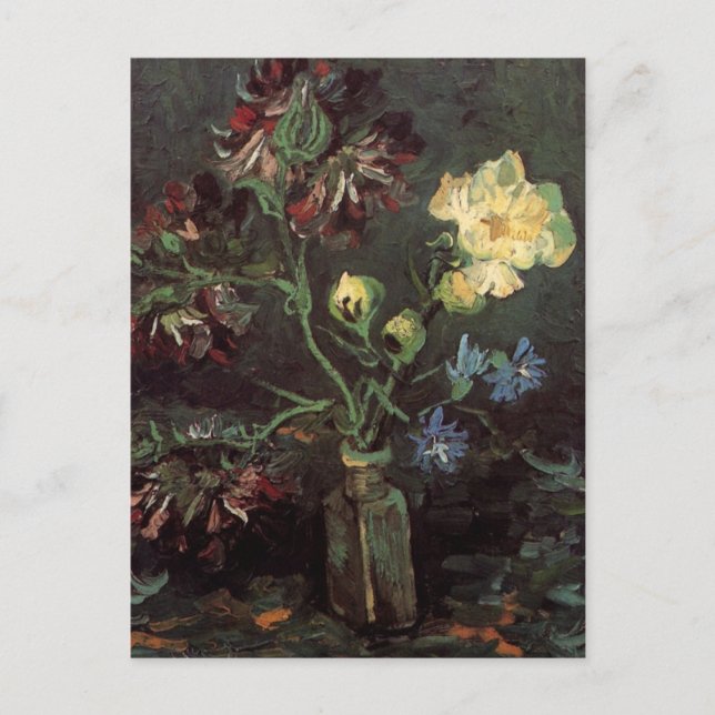 Vas med Myosotis och Peonies av Vincent van Gogh Vykort (Framsida)
