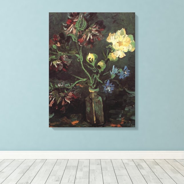 Vas med Myosotis och Peonior av Vincent van Gogh Canvastryck (Insitu (trägolv))
