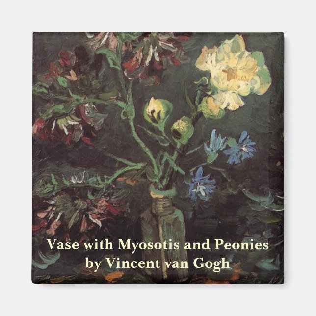 Vas med Myosotis och Peonior av Vincent van Gogh Magnet (Framsidan)