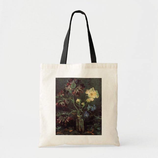 Vas med Myosotis och Peonior av Vincent van Gogh Tygkasse (Framsidan)