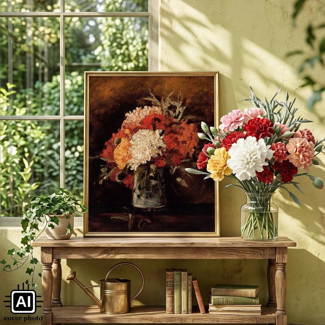 Vas med nejlikor av Vincent van Gogh Poster (Vase with Carnations by Vincent van Gogh is a vintage post impressionism still life painting.)