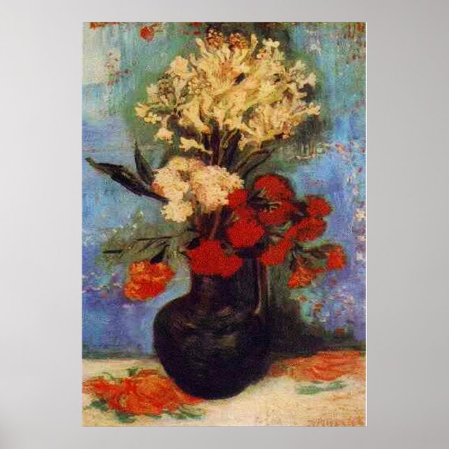 vas med nejlikor och andra blommor van Gogh Poster (Framsidan)