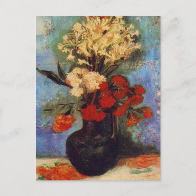 vas med nejlikor och andra blommor vna Gogh Vykort (Framsida)