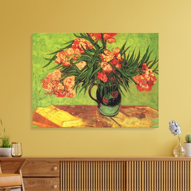 Vas med oleander och böcker av Vincent van Gogh Canvastryck (Insitu (Vardagsrum))