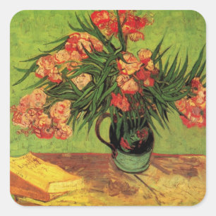 Vas med oleander och böcker av Vincent van Gogh Fyrkantigt Klistermärke