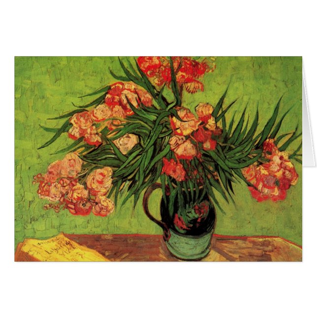 Vas med oleander och böcker av Vincent van Gogh Hälsningskort (Framsidan Horizontal)
