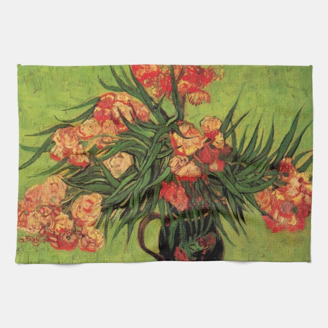 Vas med oleander och böcker av Vincent van Gogh Kökshandduk (Horisontell)