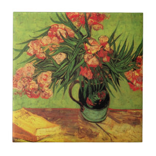 Vas med Oleanders och Bokar av Vincent van Gogh Kakelplatta