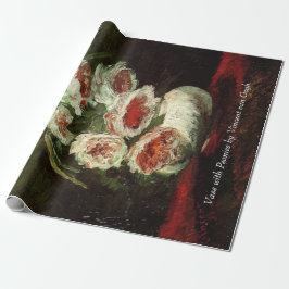 Vas med Peonies av Van Gogh. Vintage blommigt olja Presentpapper
