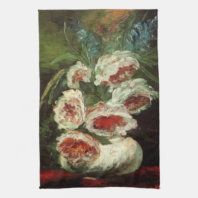 Vas med peonior av Vincent van Gogh Kökshandduk (Vertikal)