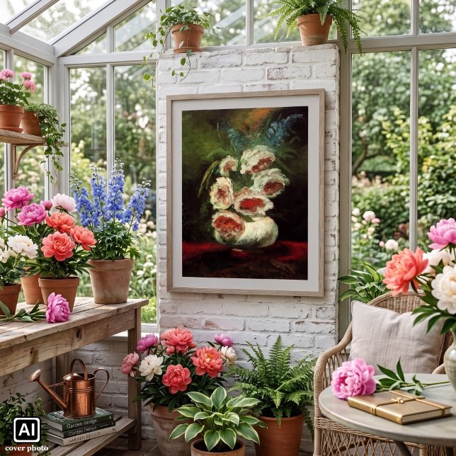 Vas med peonior av Vincent van Gogh Poster (Vase with Peonies by Vincent van Gogh is a vintage fine art post impressionism still life painting.)