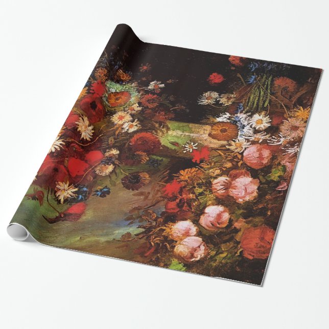 Vas med Poppies, kornblommor, Peonies.. Van Gogh. Presentpapper (Utrullad)