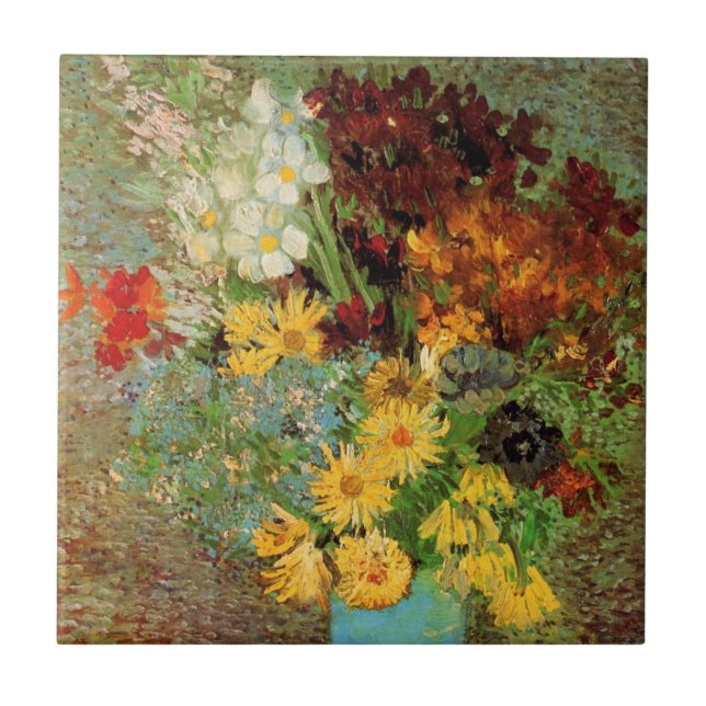 Vas med prästkragar och anemone av Vincent van Gog Kakelplatta (Framsidan)