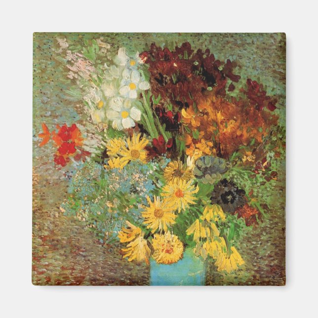 Vas med prästkragar och anemoneblommor av Vincent  Magnet (Framsidan)