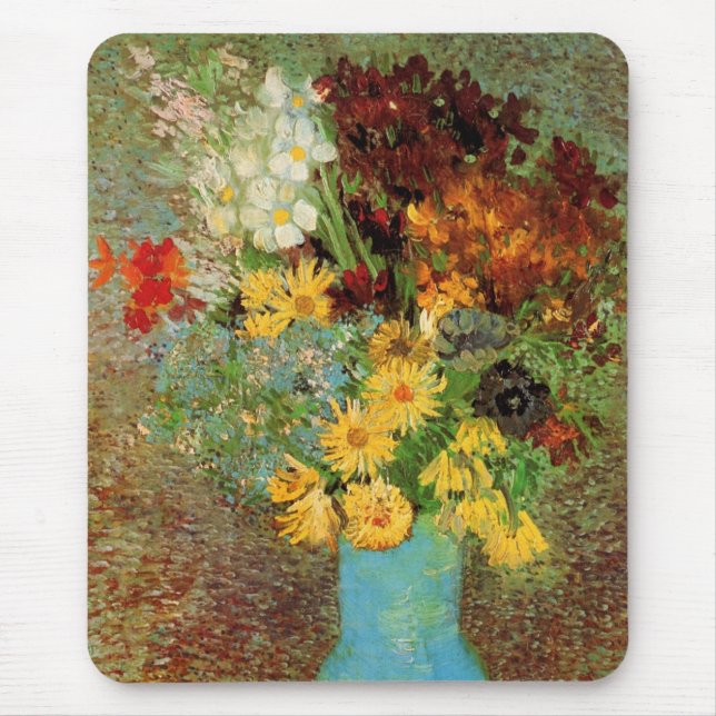 Vas med prästkragar och sippor av Vincent van Gogh Musmatta (Framsidan)