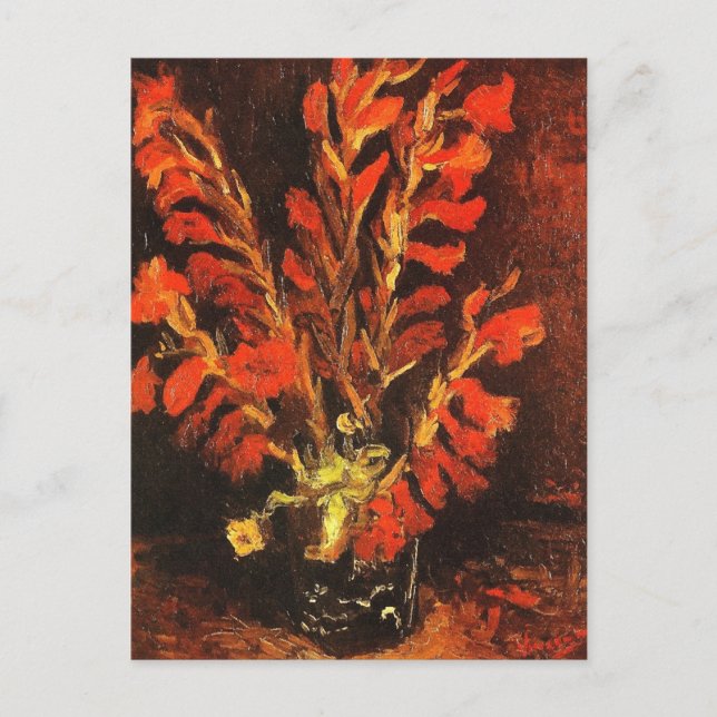 Vas med Red Gladioli Van Gogh Art Vykort (Framsida)