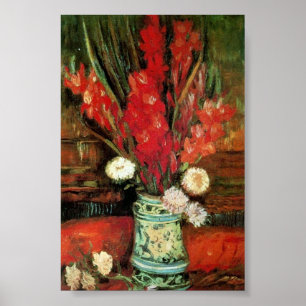 Vas med Red Gladioli Van Gogh Fine Art Poster
