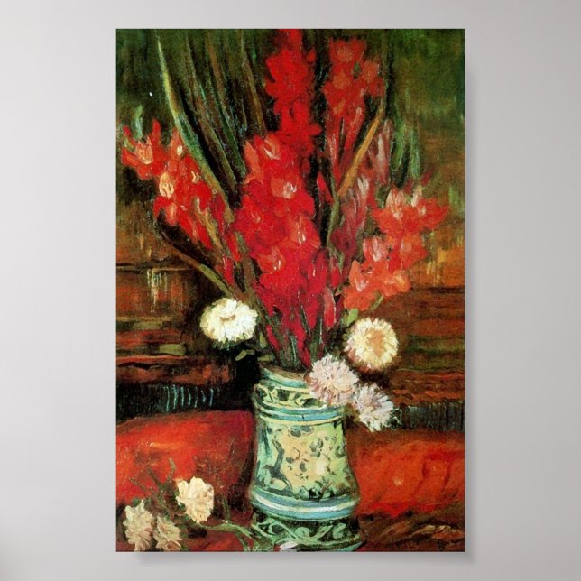 Vas med Red Gladioli Van Gogh Fine Art Poster (Framsidan)