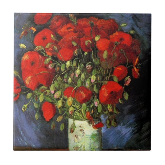 Vas med Red Poppies av Vincent van Gogh Kakelplatta (Framsidan)