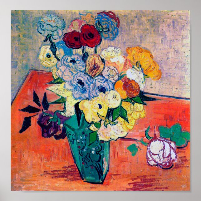 Vas med Ro och Anemones, Van Gogh Poster (Framsidan)