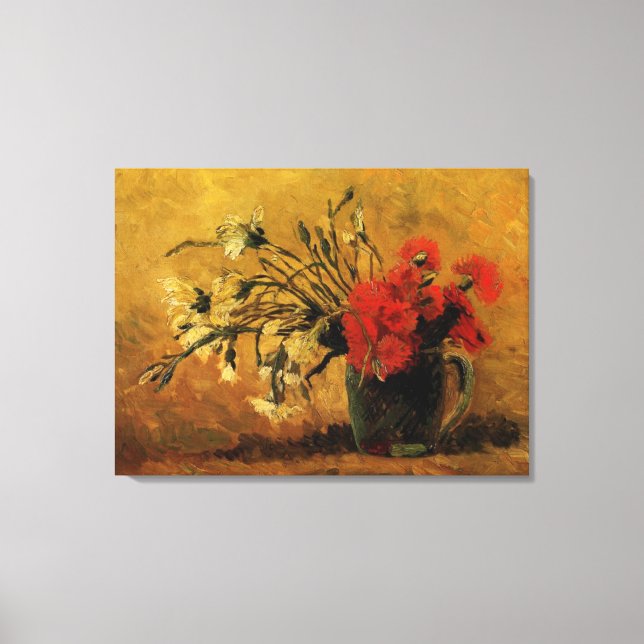 Vas med Röda och vita nejlikor Canvastryck (Framsida)