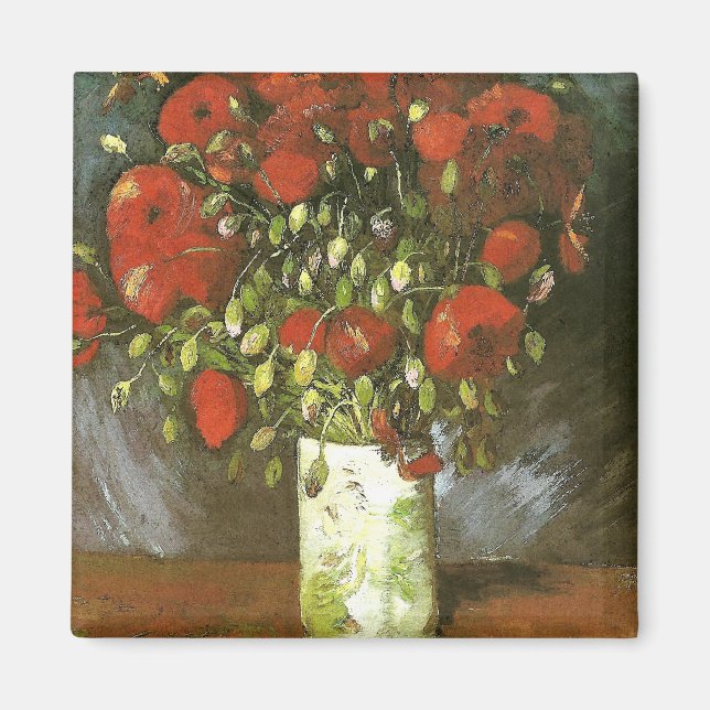 Vas med Röda poppies Van Gogh Fine Art Magnet (Framsidan)