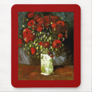 Vas med Röda poppies Van Gogh Fine Art Musmatta