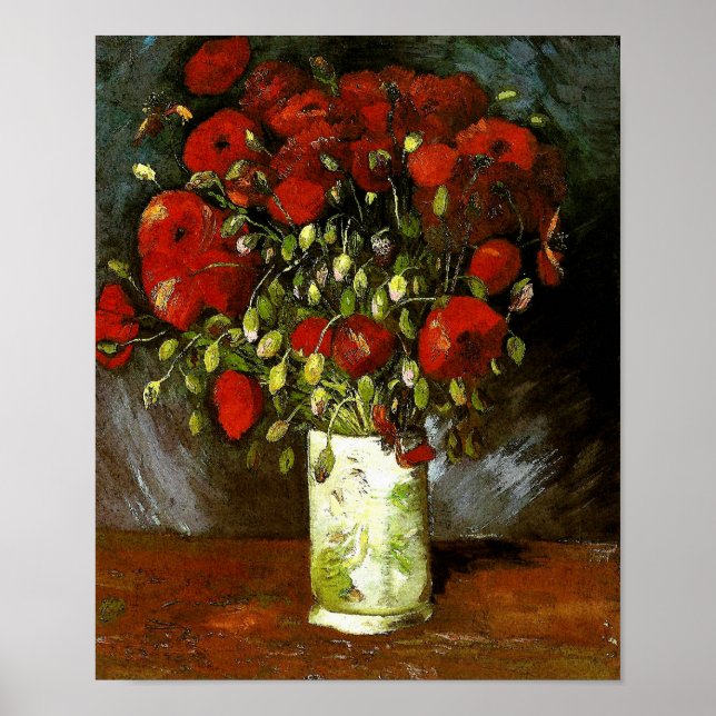 Vas med Röda poppies Van Gogh Fine Art Poster (Framsidan)