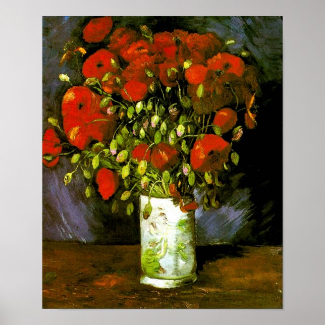 Vas med Röda poppies Van Gogh Fine Art Poster (Framsidan)