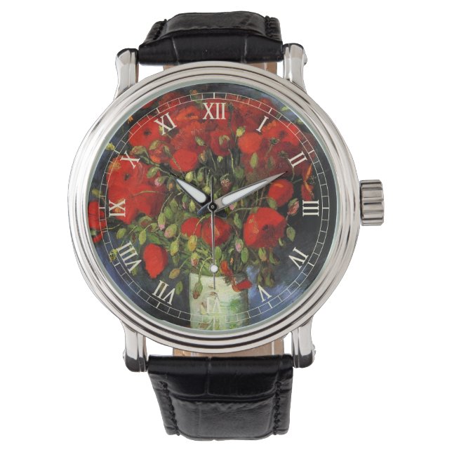 Vas med röda vallmor av Vincent van Gogh Armbandsur (Framsida)