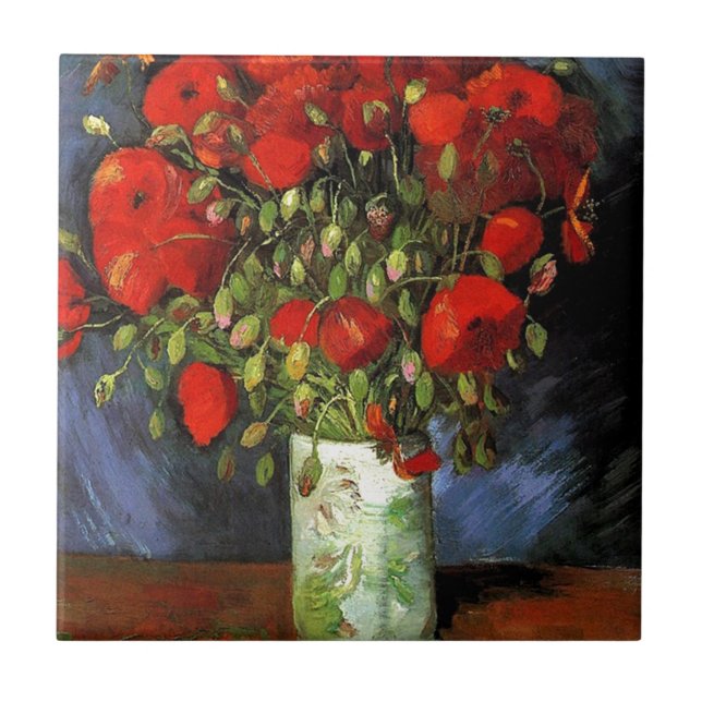 Vas med röda vallmor Vincent van Gogh Kakelplatta (Framsidan)
