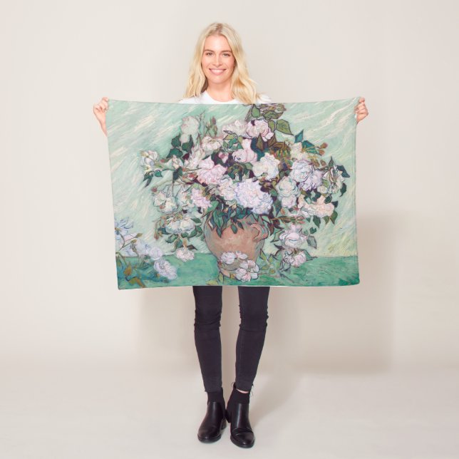 Vas med Rosa ros, Van Gogh Fleecefilt (På plats)