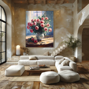 Vas med rosa rosor vid fönstret – Impressionistisk Poster