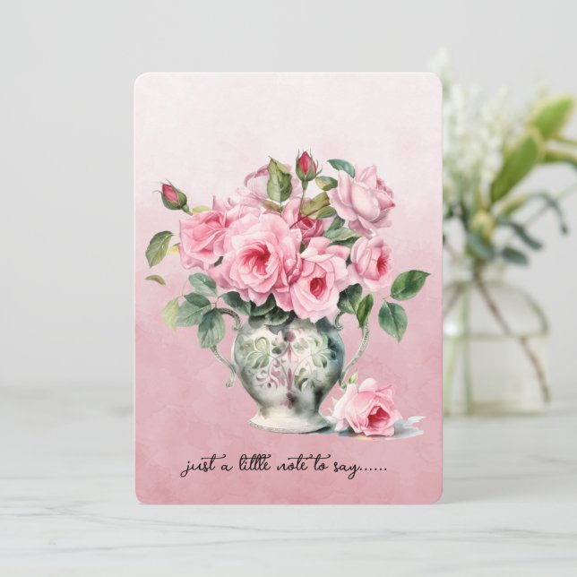 Vas med rosa rosor vykort (Stående Fram)