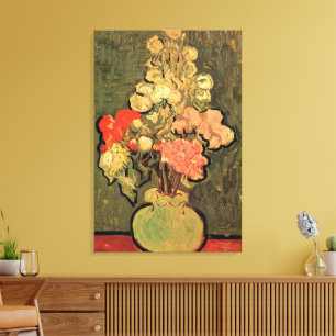 Vas med rosemalvor av Vincent van Gogh Canvastryck