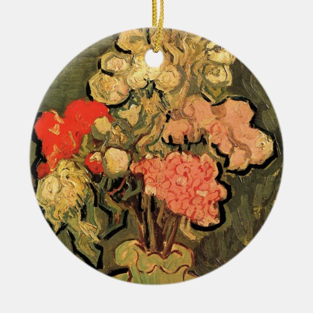 Vas med rosemalvor av Vincent van Gogh Julgransprydnad Keramik (Framsidan)