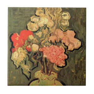 Vas med rosemalvor av Vincent van Gogh Kakelplatta