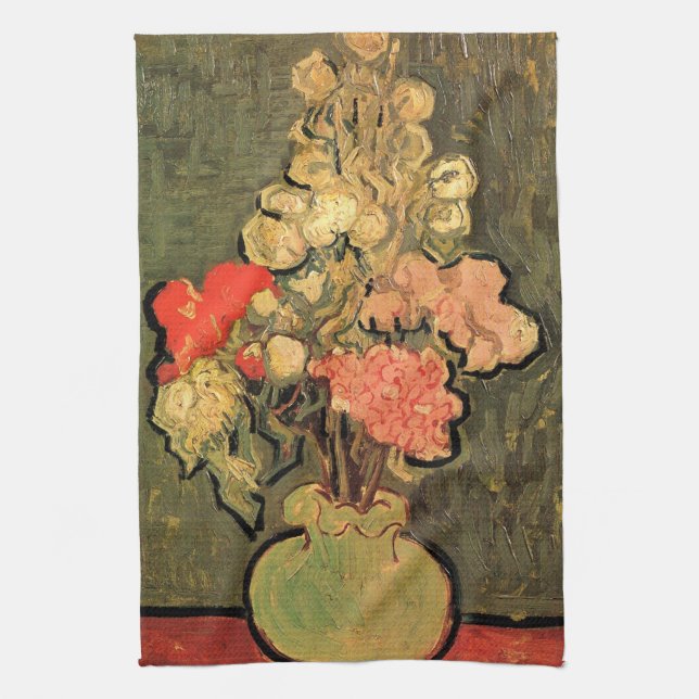 Vas med rosemalvor av Vincent van Gogh Kökshandduk (Vertikal)