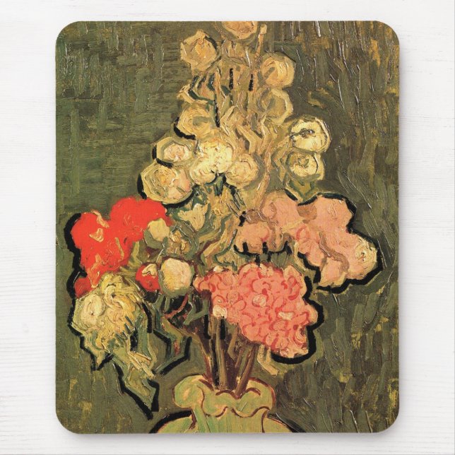 Vas med rosemalvor av Vincent van Gogh Musmatta (Framsidan)