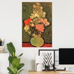 Vas med rosemalvor av Vincent van Gogh Poster