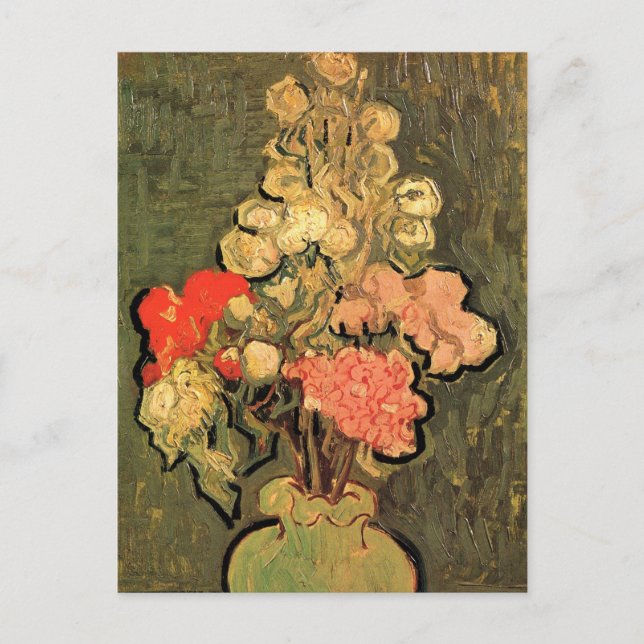 Vas med rosemalvor av Vincent van Gogh Vykort (Framsida)
