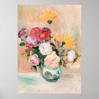Vas med rosor och dahlior, blomsterkonst poster