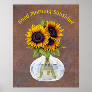 Vas med solrosor God morgon solsken Affisch
