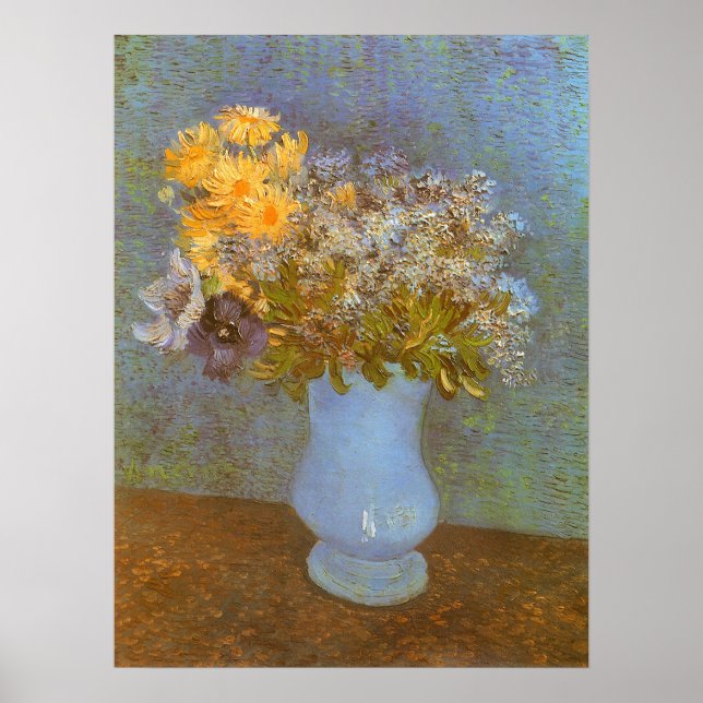 Vas med syren, prästkragar och anemone av Van Gogh Poster (Framsidan)