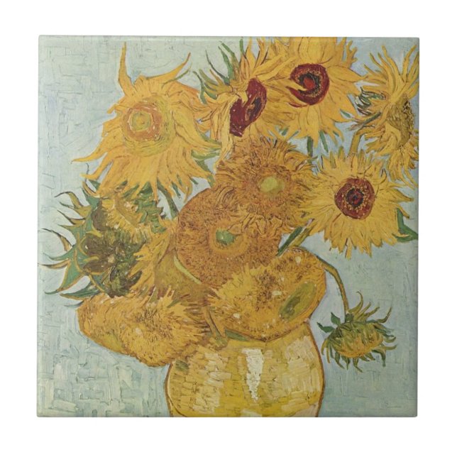 Vas med tolv solblommor av Van Gogh Kakelplatta (Framsidan)