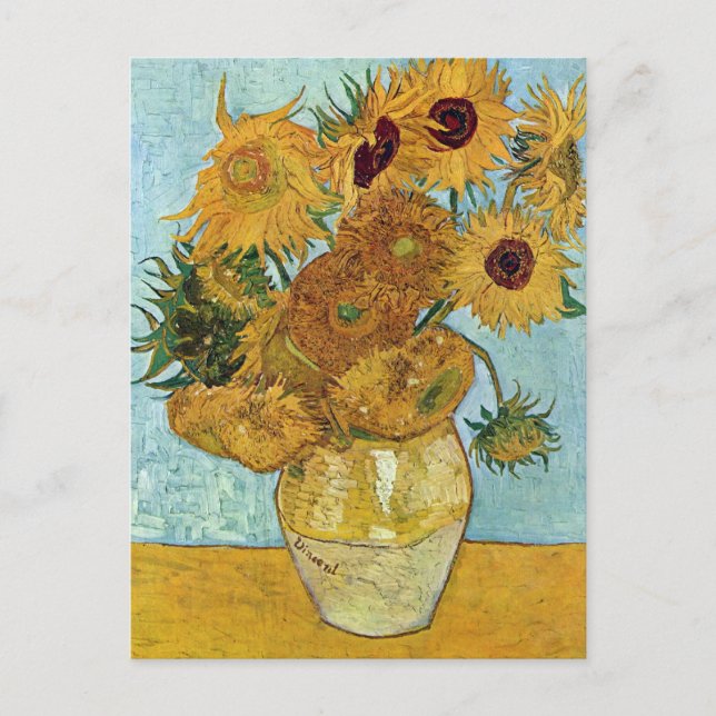 Vas med tolv solblommor av Van Gogh Vykort (Framsida)